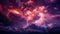 Dramatic sky, dark night, thunderstorm, danger, spooky atmosphere, glowing purple generated by AI