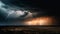 Dramatic sky, forked lightning, danger in rural storm scene generated by AI