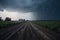 dramatic sky with hail and lightning during powerful storm