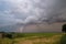 Dramatic sky with lightning storm at dusk