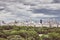 Dramatic sky over the Central Park and Manhattan Upper East Side skyline, New York