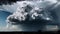 Dramatic sky over dark horizon, ominous storm cloud threatens danger generated by AI