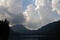 Dramatic sky over Vorderer langbathsee lake in Austria Alp mountain