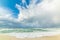 Dramatic sky over world famous Is Arutas beach