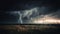 Dramatic sky sparks awe with forked lightning in rural meadow generated by AI