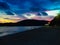 Dramatic sky of sunset on the beach at Laem Sing, Chanthaburi, Thailand