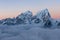 Dramatic snowy peak of mount Cholatse rising.