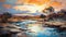 Dramatic Splendor Australian Landscape Painting With Sunset And Stream