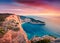 Dramatic spring scene on the Shipwreck Beach. Colorful sunset on the Ionian Sea, Zakinthos island, Greece, Europe. Beauty of