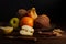 Dramatic still life of assorted fruits zest