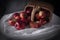 Dramatic still life of various fruits and jars of jam