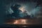 Dramatic Storm clouds with lightning strikes and dark atmosphere. Giant Storm with heavy dark skies and thunferstorm lightning