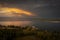 Dramatic sunrise over the east side of Lummi island, Washington.