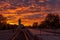 Dramatic sunrise over the train depot in Boise Idaho with tracks