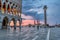 Dramatic sunrise at the Piazzetta San Marco and the Palazza Ducale