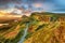 Dramatic sunrise sky over the Quiraing