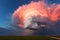 Dramatic sunset cloudscape with supercell storm clouds