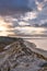 Dramatic sunset at the high dune on the darss. Beach, Baltic Sea, sky and sea