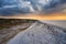 Dramatic sunset at the high dune on the darss. Beach, Baltic Sea, sky and sea