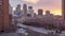 Dramatic Sunset Medium Shot of Minneapolis Skyline and City Traffic 4K UHD Timelapse