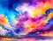 Dramatic sunset over the lake: watercolor masterpiece