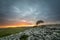 Dramatic Sunset Over Limestone Pavements Of Twistleton Scar In North Yorkshire, UK.