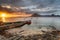 Dramatic sunset over the quay at Elgol