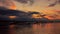 Dramatic sunset over the river surface with floating ice floes