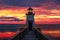 Dramatic sunset over scenic lighthouse