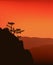 dramatic sunset vector silhouette landscape with asian mountain pine cliff
