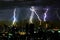 Dramatic thunder storm lightning bolt on the horizontal sky and city scape