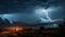 Dramatic thunderstorm electrifies dark night sky, nature power unleashed generated by AI