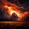 Dramatic Thunderstorm with Fiery Clouds Igniting the Horizon