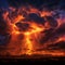 Dramatic Thunderstorm with Fiery Clouds Igniting the Horizon