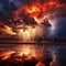 Dramatic Thunderstorm with Fiery Clouds Igniting the Horizon
