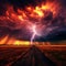 Dramatic Thunderstorm with Fiery Clouds Igniting the Horizon