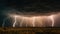 A dramatic thunderstorm with lightning bolts illuminating the sky created with Generative AI