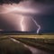 A dramatic thunderstorm with lightning illuminating the sky over a vast, open plain2