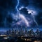 Dramatic Thunderstorm Night Cityscape with Lightning Strikes