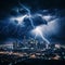 Dramatic Thunderstorm Night Cityscape with Lightning Strikes