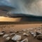 A dramatic thunderstorm over a serene desert landscape5, Generative AI