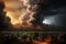 Dramatic tornado over cityscape aerial view natural disaster in urban area illustration