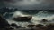 Dramatic Twilight Shipwreck on Stormy Seas in Late 19th Century Realism Style.