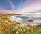 Dramatic  view of  Capo San Marco Lighthouse on Del Sinis peninsula