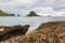 Dramatic view on Drangarnir and Tindholmur sea stacks