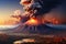 Dramatic volcanic eruption in Kamchatka at sunset, Tolbachik volcano showcased