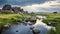 Dramatic Wetland Landscape With Sharp Rocks And Expansive Skies