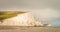 Dramatic white cliffs and beach at Cuckmere Haven, Seven Sisters Country Park