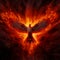 Dramatic winged dove, a representation of the New Testament Holy Spirit engulfed in flames