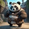 In the dramatically detailed and exquisitely realistic scene, a baby kung fu panda with a cute expression adorns its humanoid body